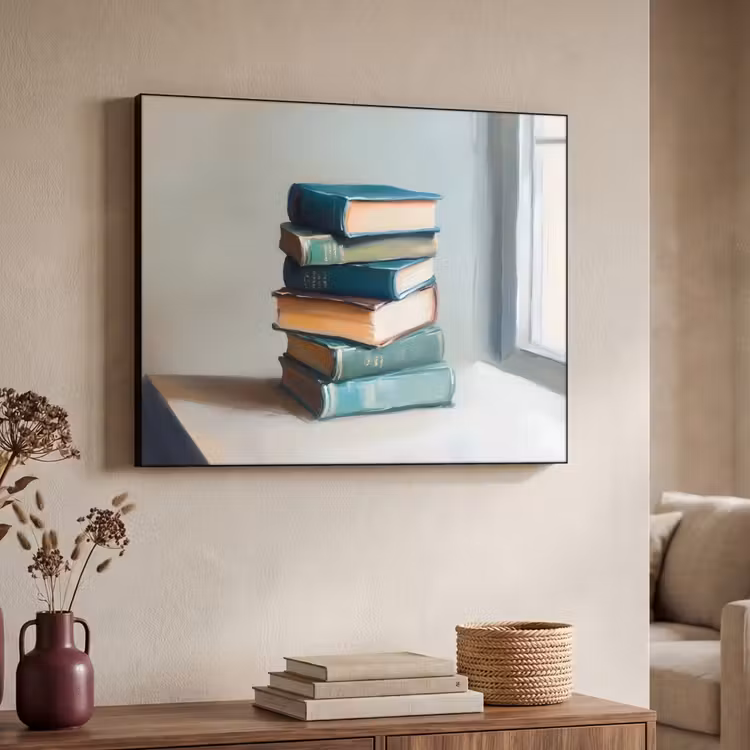 Stapel - Boeken - Groen - Daglicht Textielframe - compleet frame klein -sfeer3