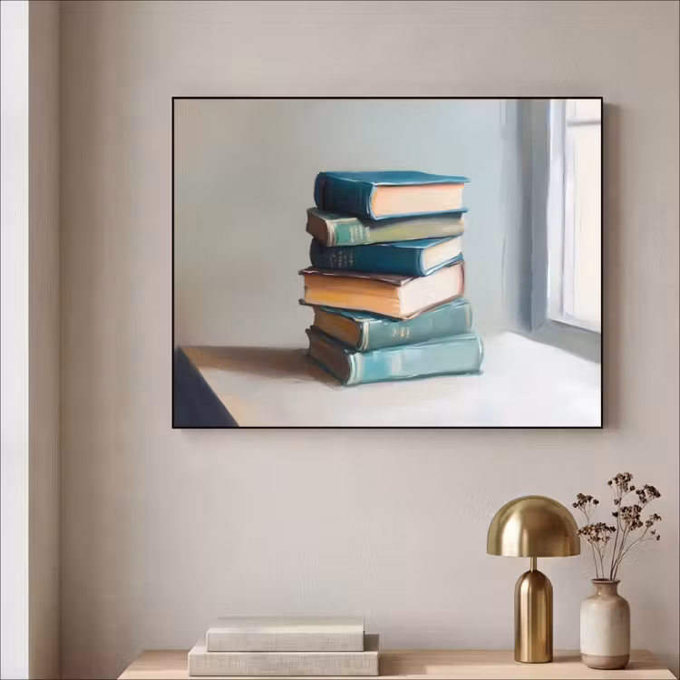 Stapel - Boeken - Groen - Daglicht Textielframe zwart klein -sfeer2