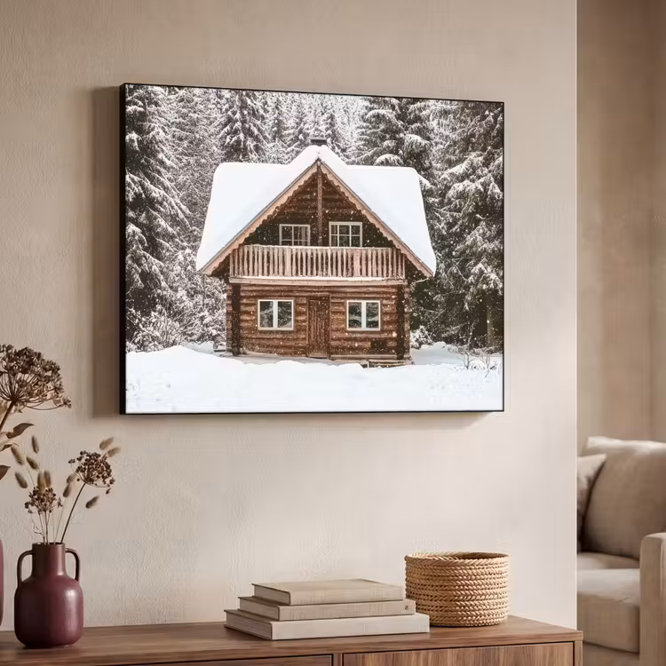 Huis - Bos - Winter - Natuur - Sneeuw Textielframe - compleet frame klein -sfeer3