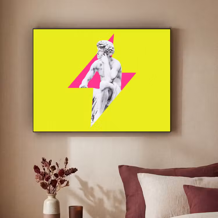 Beeld - Man - Bliksemschicht - Geel Textielframe zwart klein -sfeer1
