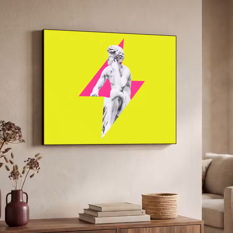 Beeld - Man - Bliksemschicht - Geel Textielframe zwart klein -sfeer3