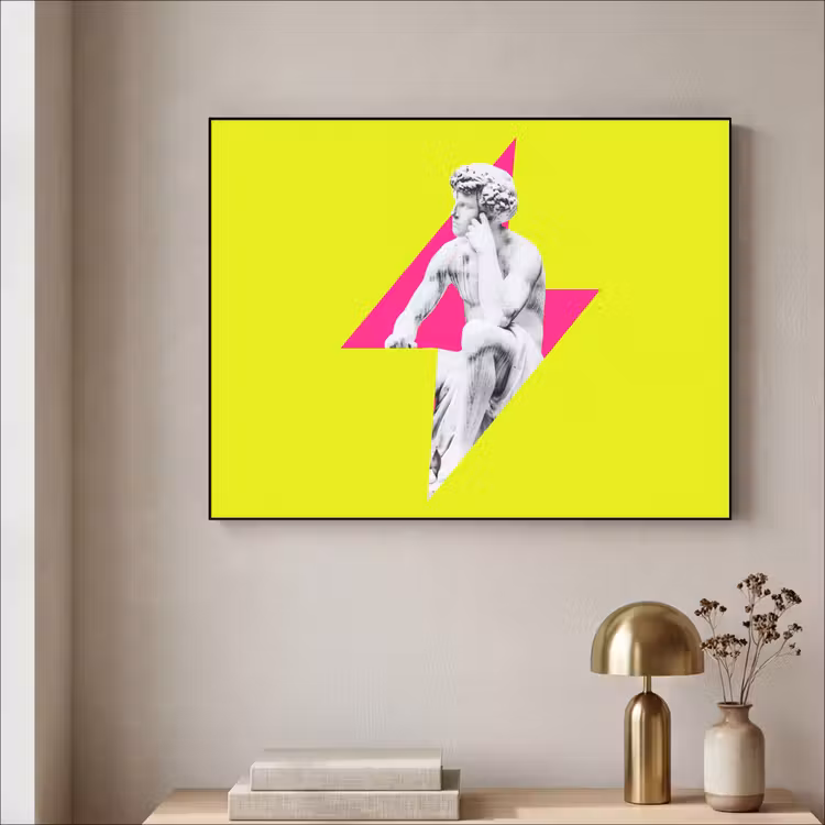 Beeld - Man - Bliksemschicht - Geel Textielframe zwart klein -sfeer2
