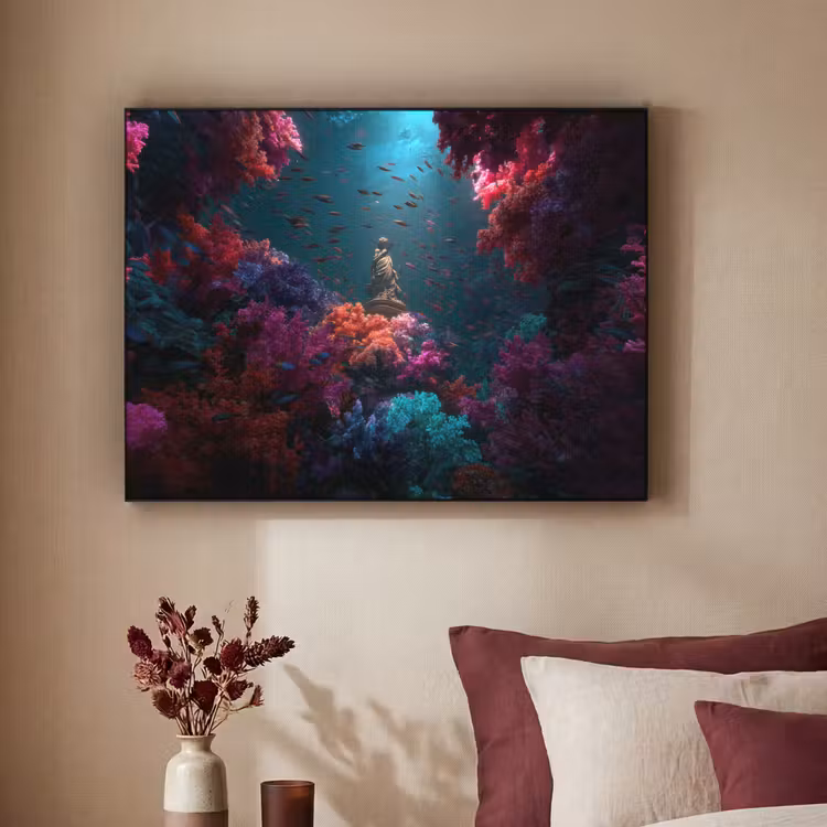 Standbeeld - Zeebodem - Koraal - Kleurrijk Textielframe - compleet frame klein -sfeer1