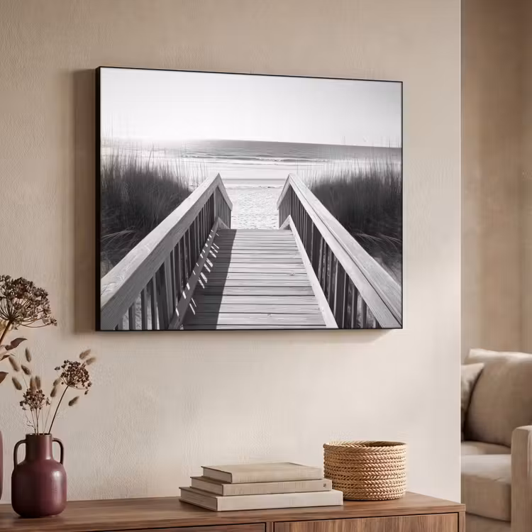 Loopbrug - Hout - Strand - Zee Textielframe - compleet frame klein -sfeer3