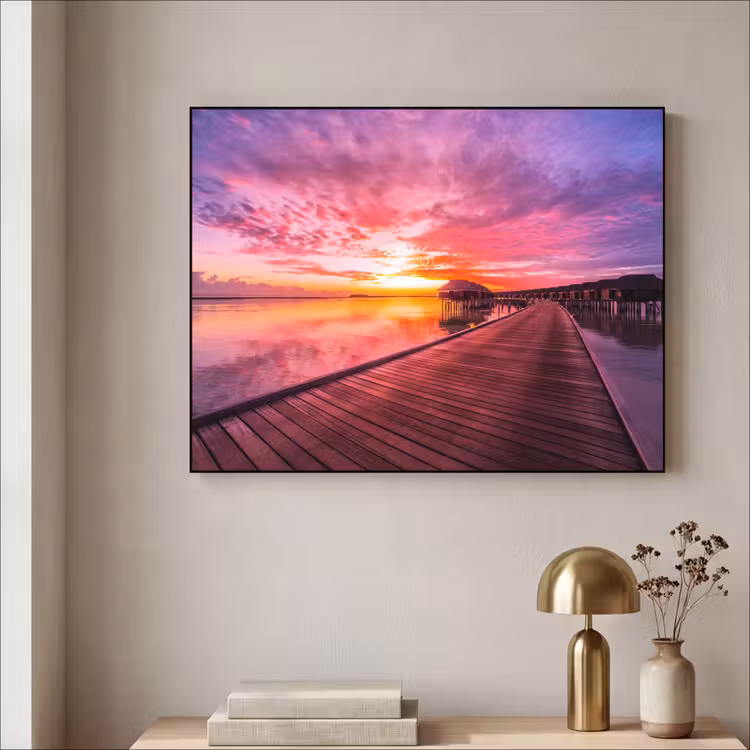 Steiger - Water - Zon - Roze - Horizon Textielframe zwart klein -sfeer2