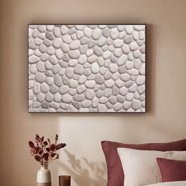 Steen - Kiezel - Natuur - Minimalistisch - Beige Textielframe zwart klein -sfeer1