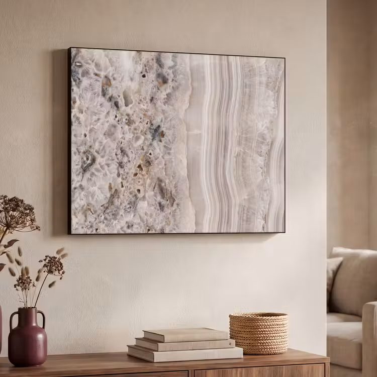 Steen - Textuur - Abstract - Beige - Wit Textielframe zwart klein -sfeer3
