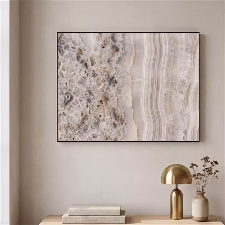 Steen - Textuur - Abstract - Beige - Wit Textielframe zwart klein -sfeer2