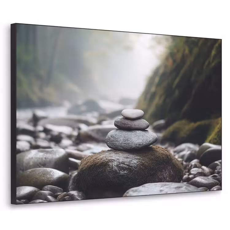 Stenen - Stapel - Natuur Textielframe zwart klein -3d