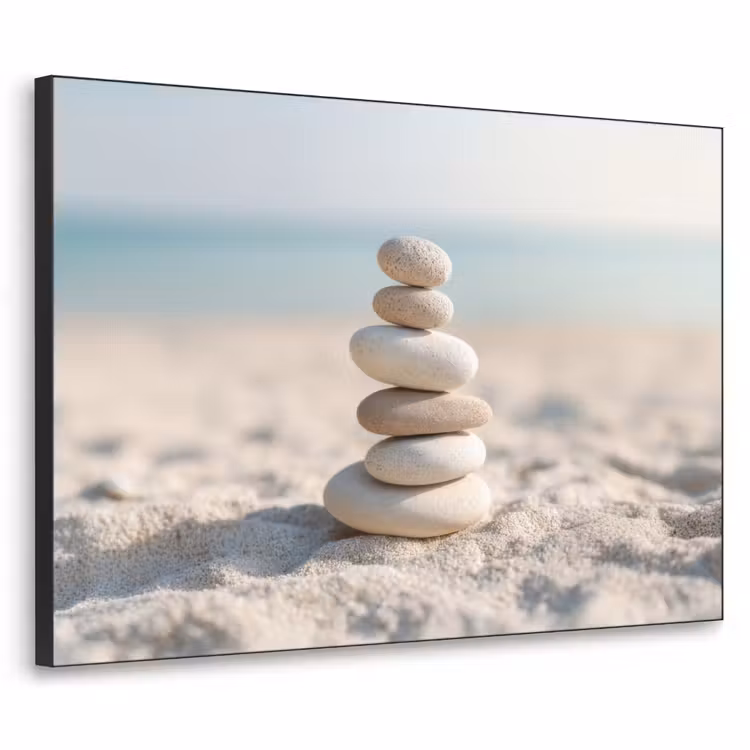 Stenen - Stapel - Zand - Zee Textielframe zwart klein -3d