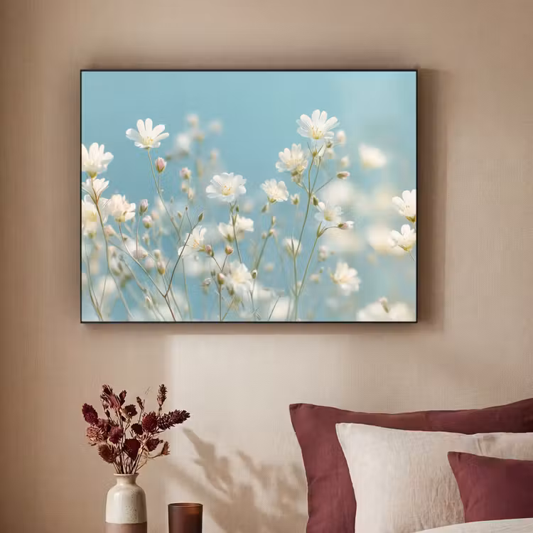 Stängel – Blumen – Luft – Weiß Textielframe zwart klein -sfeer1