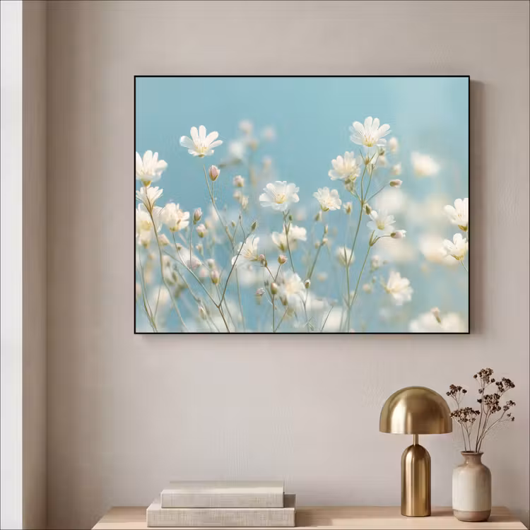 Stengels - Bloemen - Lucht - Wit Textielframe - compleet frame klein -sfeer2