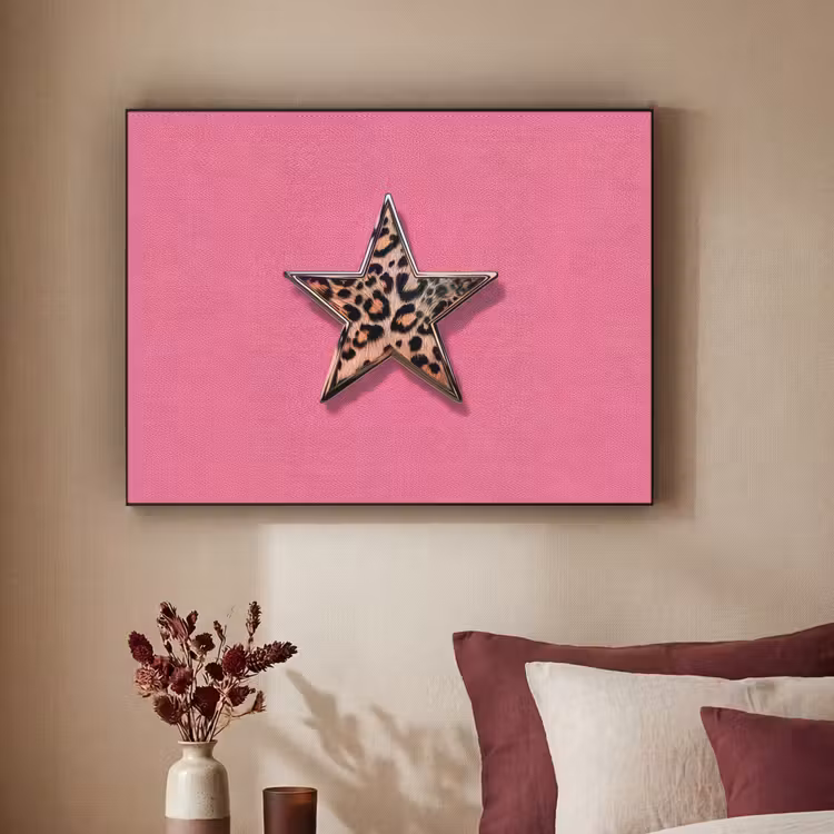 Ster - Luipaard - Print - Roze Textielframe zwart klein -sfeer1