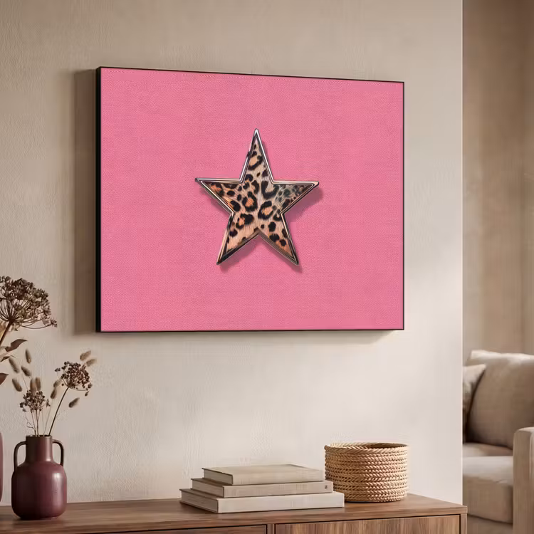 Ster - Luipaard - Print - Roze Textielframe zwart klein -sfeer3