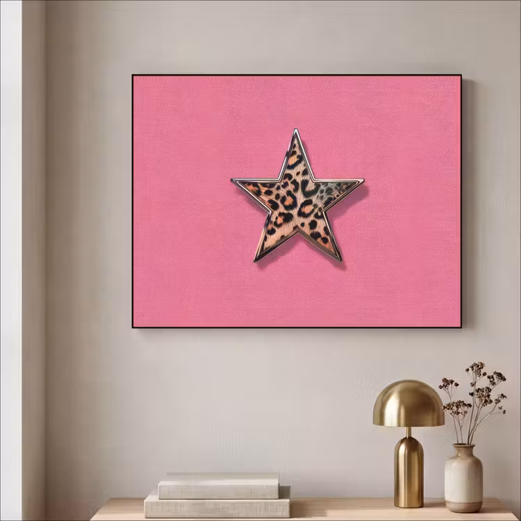Ster - Luipaard - Print - Roze Textielframe zwart klein -sfeer2