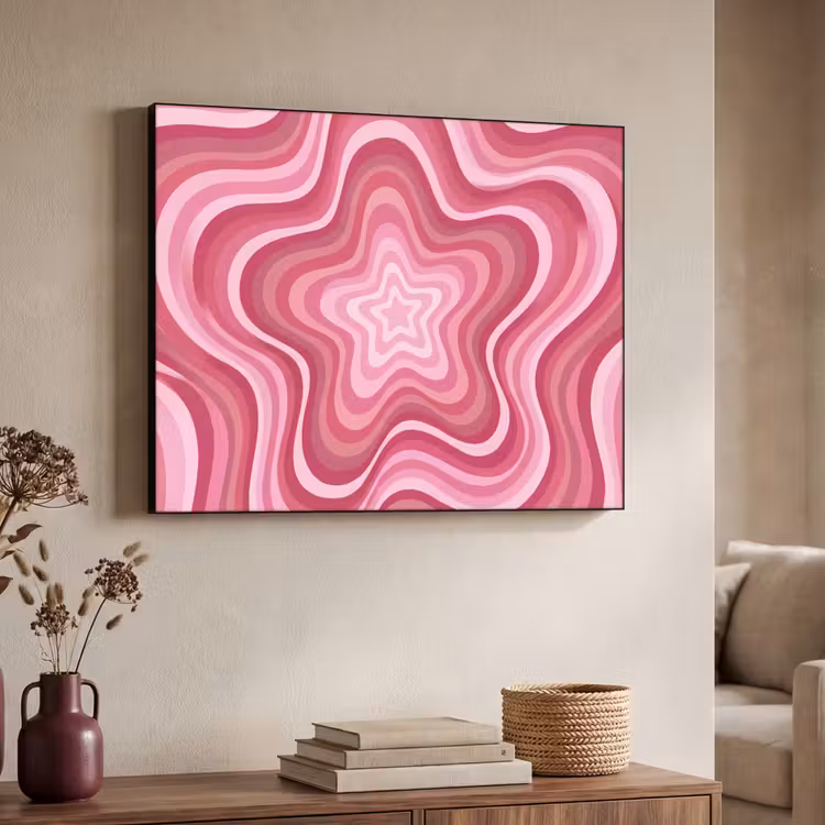 Ster - Golvend - Abstract - Roze Textielframe zwart klein -sfeer3