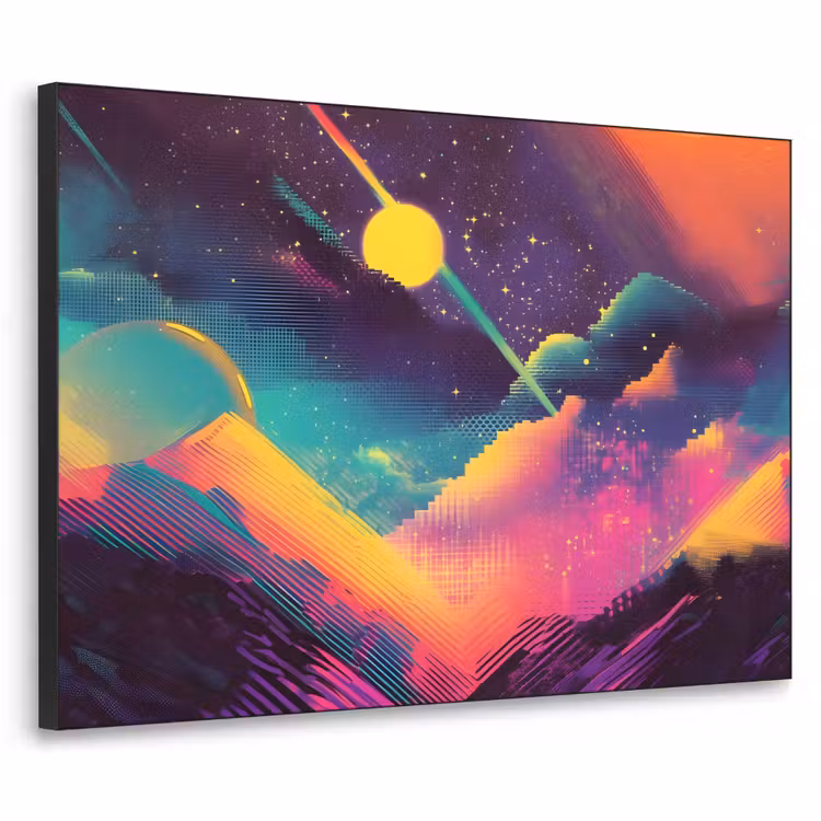 Sterren - Bergen - Kleurrijk Textielframe zwart klein -3d
