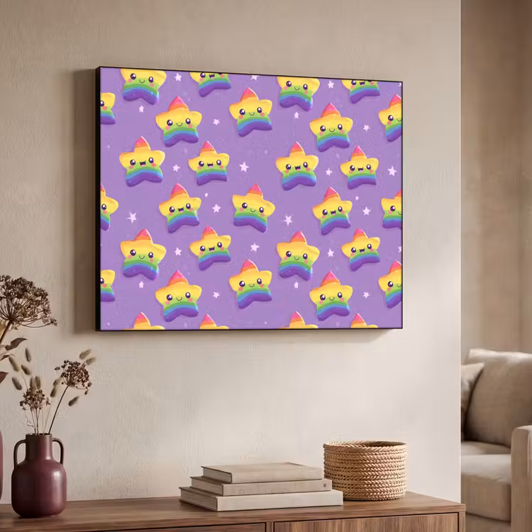 Sterren - Regenboog - Paars Textielframe zwart klein 947 -sfeer3