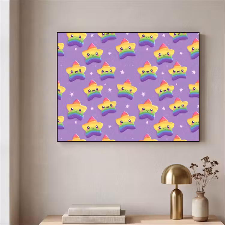 Sterren - Regenboog - Paars Textielframe zwart klein 947 -sfeer2