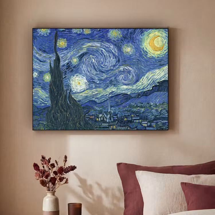 Sterrennacht - Schilderij - Oude meesters - Vincent van Gogh Textielframe zwart klein -sfeer1
