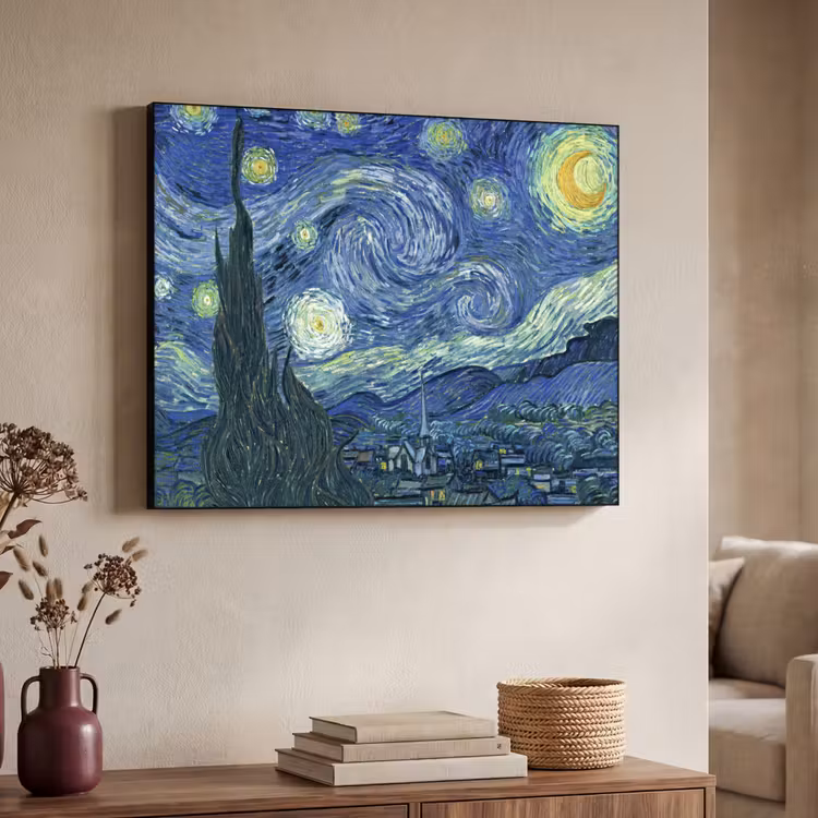 Sterrennacht - Schilderij - Oude meesters - Vincent van Gogh Textielframe zwart klein -sfeer3