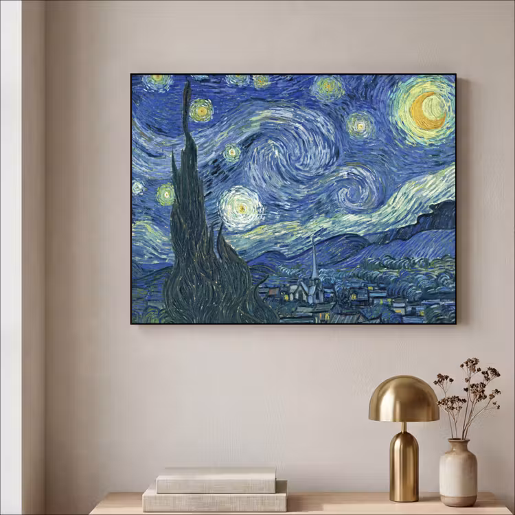 Sterrennacht - Schilderij - Oude meesters - Vincent van Gogh Textielframe zwart klein -sfeer2