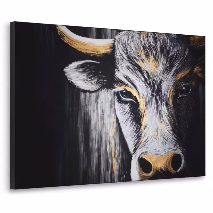 Stier - Hoorns - Snuit - Goud Textielframe zwart klein -3d