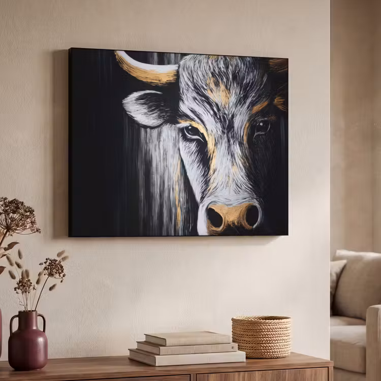 Stier - Hoorns - Snuit - Goud Textielframe - compleet frame klein -sfeer3