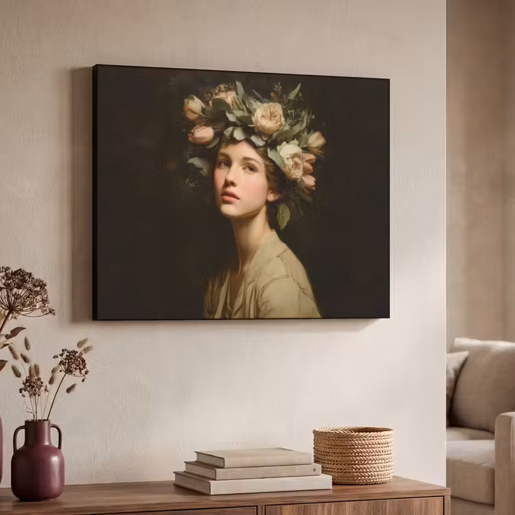 Bloemenstilte - Vrouw - Portret Textielframe - compleet frame klein -sfeer3