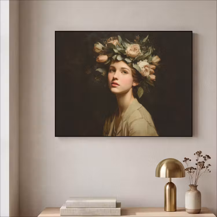Bloemenstilte - Vrouw - Portret Textielframe zwart klein -sfeer2