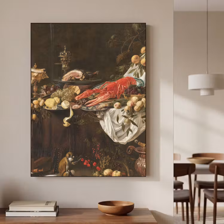 Pronkstilleven - Adriaen van Utrecht - Olieverf Textielframe zwart klein -sfeer2