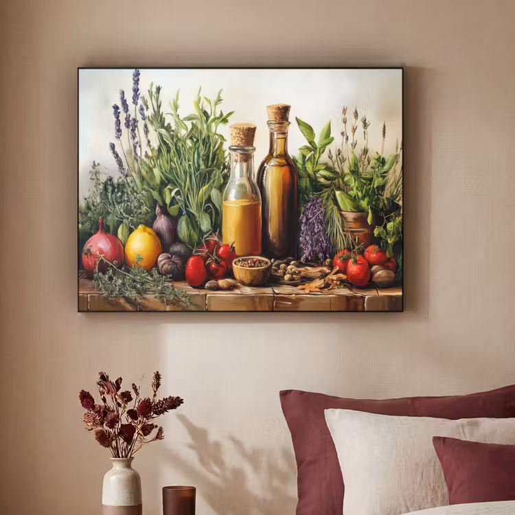 Stilleven - Kruiden - Specerijen - Fruit - Kleurrijk Textielframe zwart klein -sfeer1