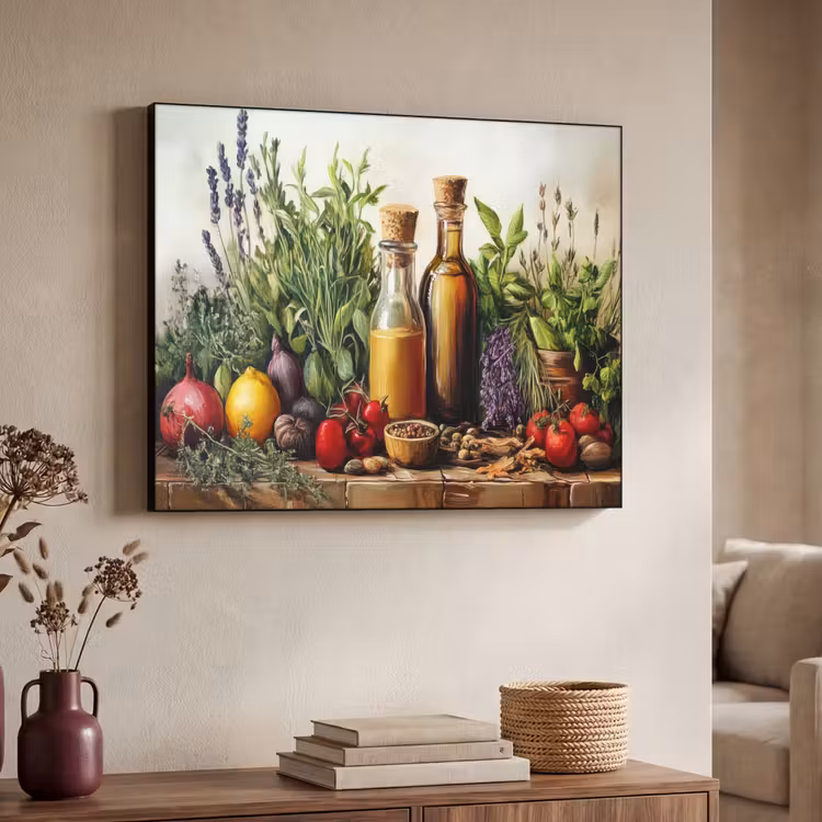 Stilleven - Kruiden - Specerijen - Fruit - Kleurrijk Textielframe - compleet frame klein -sfeer3