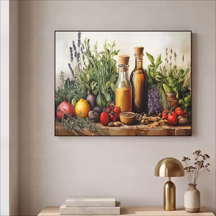 Stilleven - Kruiden - Specerijen - Fruit - Kleurrijk Textielframe zwart klein -sfeer2