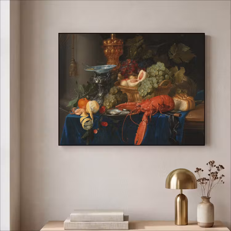 Stilleven met een gouden bokaal - Schilderij - Oude meesters Textielframe zwart klein -sfeer2
