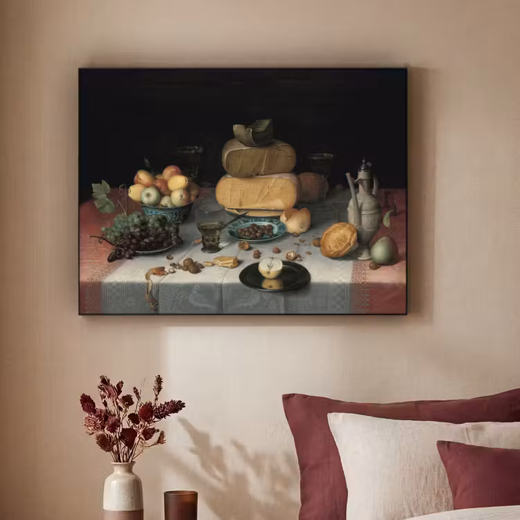 Stilleven met kazen - Kunstwerk - Oude meesters Textielframe zwart klein -sfeer1