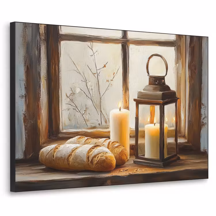 Stilleven - Rustiek - Kaarsen - Broden - Raam Textielframe zwart klein -3d