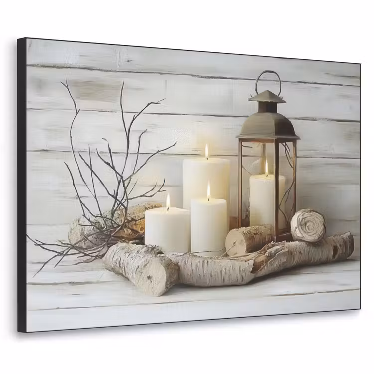 Stilleven - Wit - Kaarsen - Rustiek - Natuur Textielframe zwart klein -3d