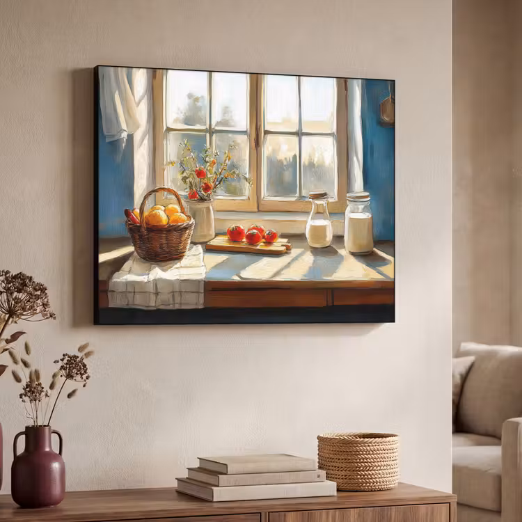 Stilleven - Keuken - Doorkijk - Vintage Textielframe - compleet frame klein -sfeer3