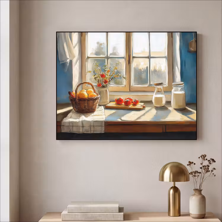 Stilleven - Keuken - Doorkijk - Vintage Textielframe zwart klein -sfeer2