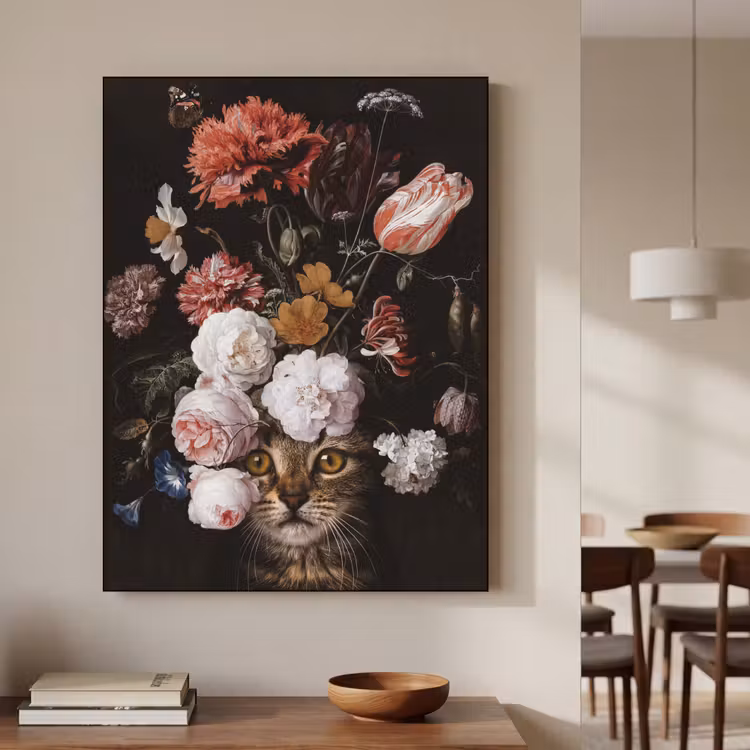 Stilleven met bloemen - Jan Davidsz de Heem - Kat Textielframe zwart klein -sfeer2