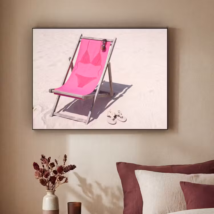 Strand - Ligstoel - Badkleding - Zomer - Roze Textielframe zwart klein -sfeer1