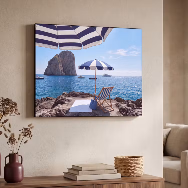 Strand - Ligstoel - Parasol - Zomer - Blauw Textielframe zwart klein -sfeer3