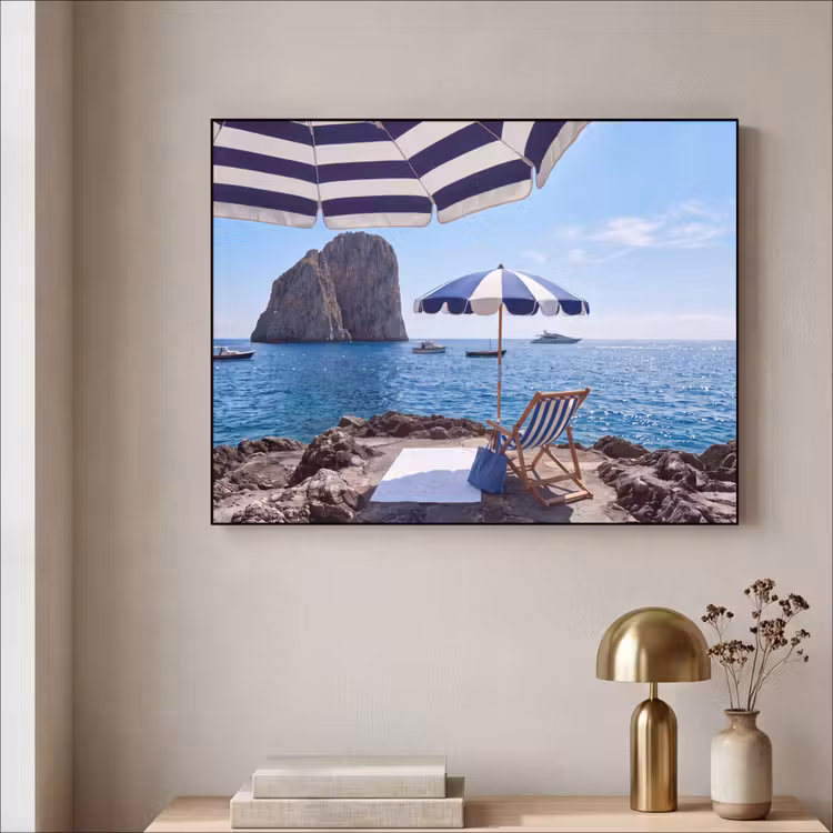 Strand - Ligstoel - Parasol - Zomer - Blauw Textielframe zwart klein -sfeer2