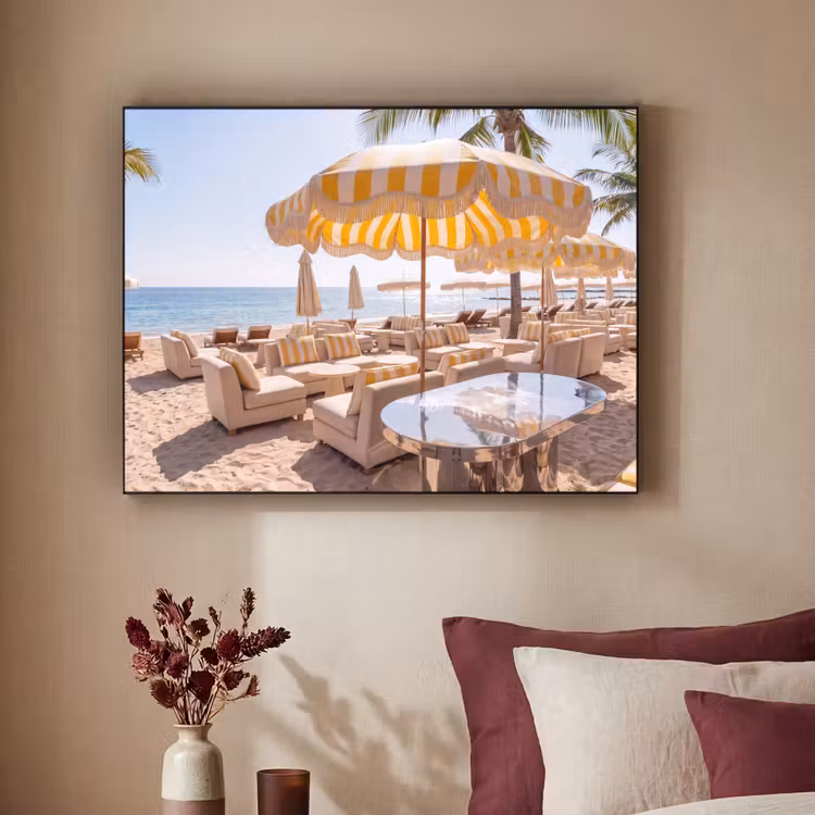 Strand - Ligbedden - Vakantie - Modern - Geel Textielframe zwart klein -sfeer1