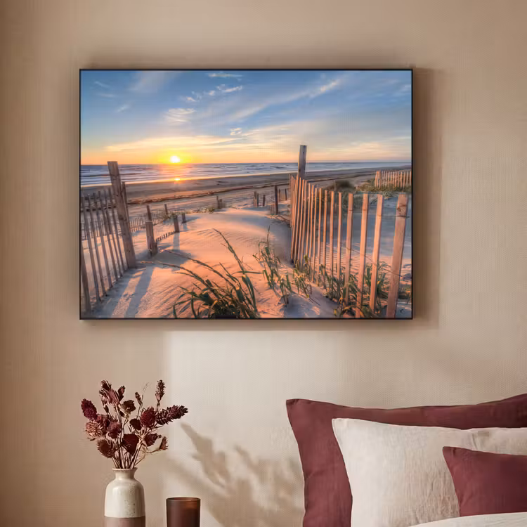 Strand - Zee - Duin - Zonsondergang - Landschap Textielframe zwart klein -sfeer1