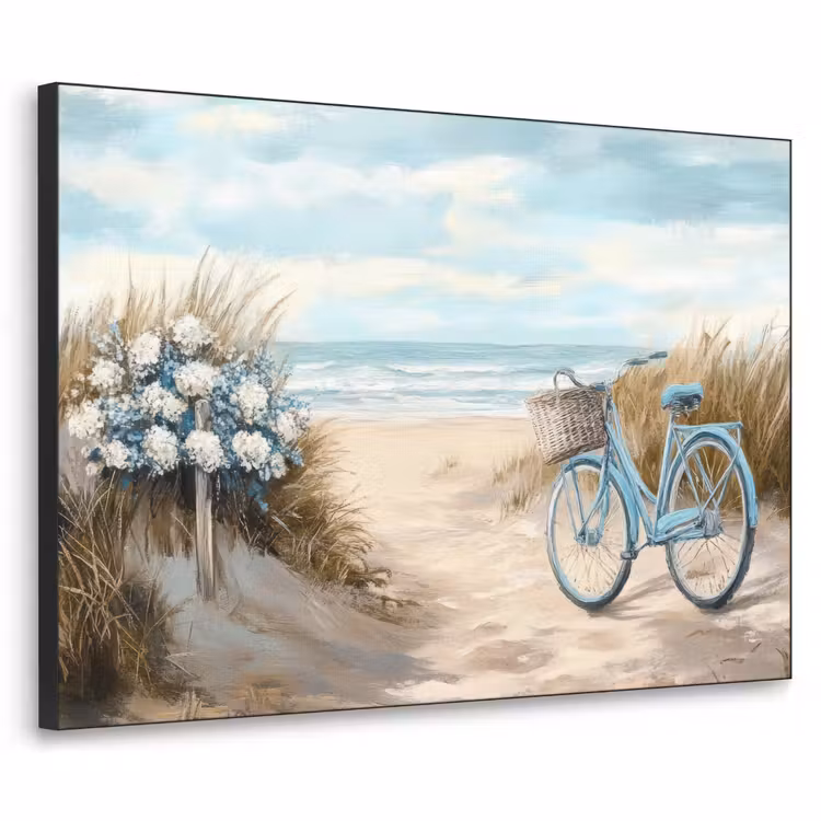 Strand - Zee - Fiets - Vintage - Bloemen Textielframe - compleet frame klein -3d