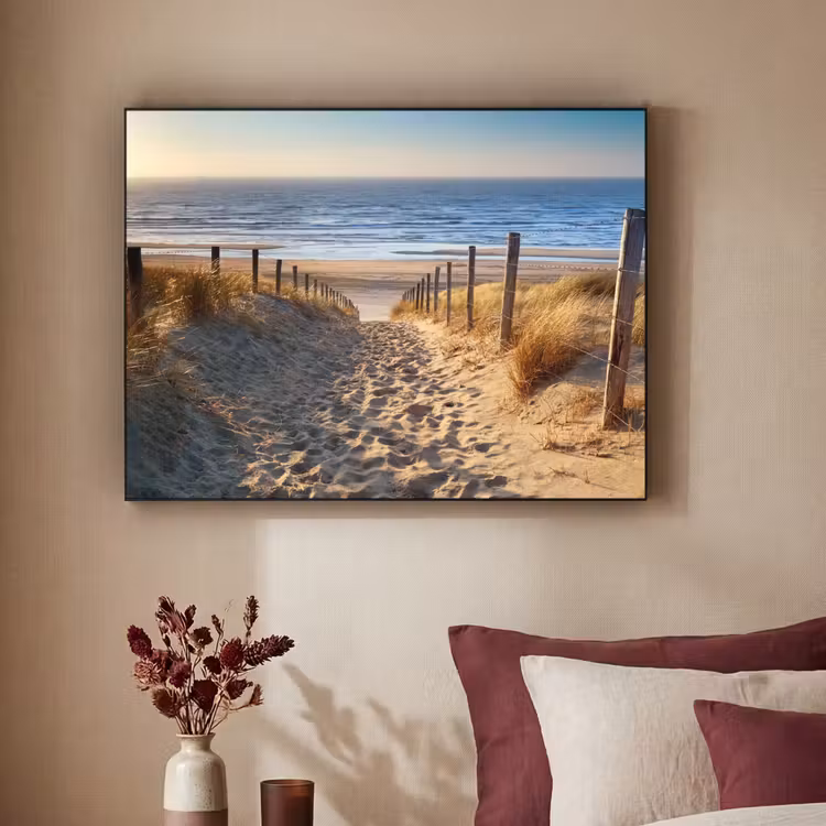 Strand - Zee - Nederland - Duinen - Zon Textielframe zwart klein -sfeer1