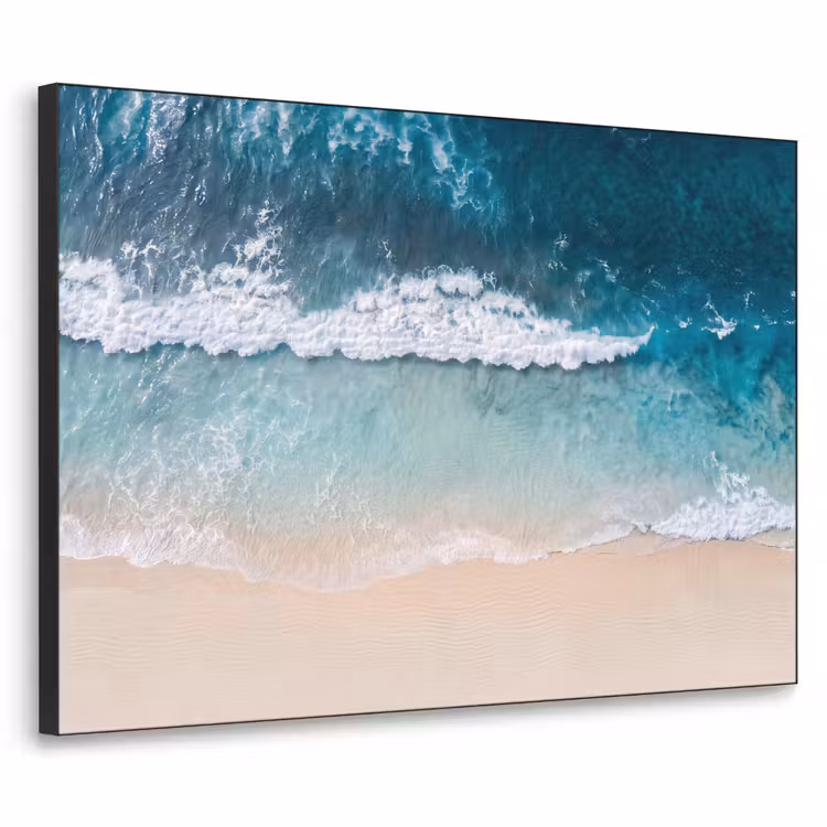 Strand - Zee - Golven - Natuur - Blauw Textielframe zwart klein -3d