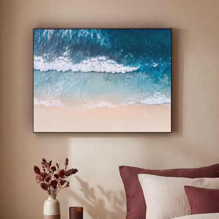 Strand - Zee - Golven - Natuur - Blauw Textielframe zwart klein -sfeer1